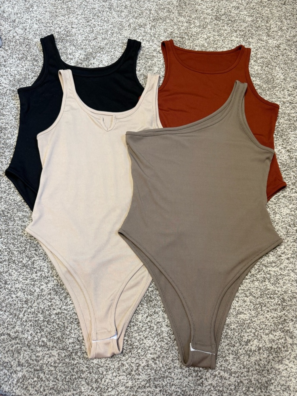 4 Pack Ribbed Bodysuit - Black, Cream, Rust, Taupe